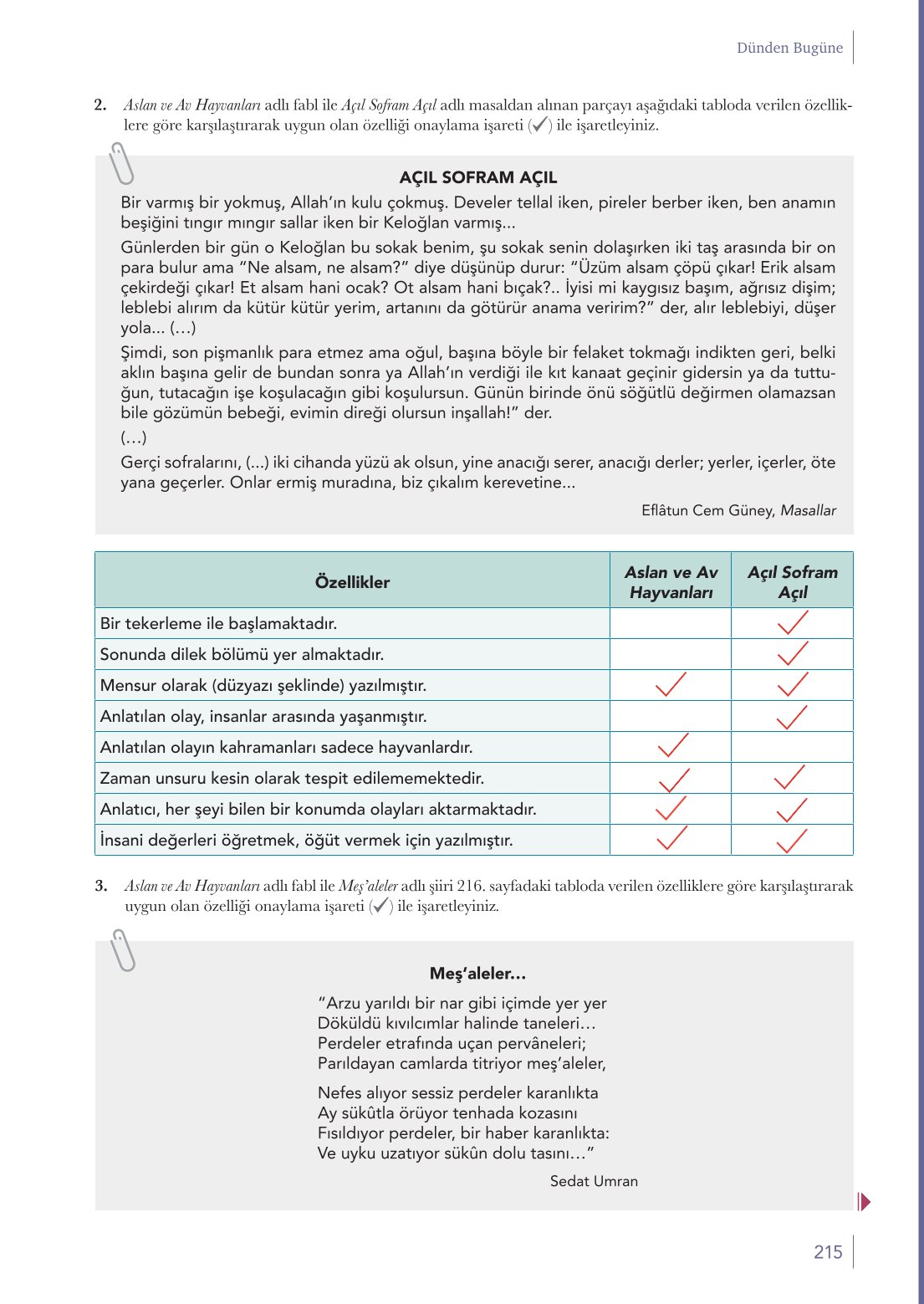 10. Sınıf Meb Yayınları Türk Dili Ve Edebiyatı Ders Kitabı Sayfa 215 Cevapları