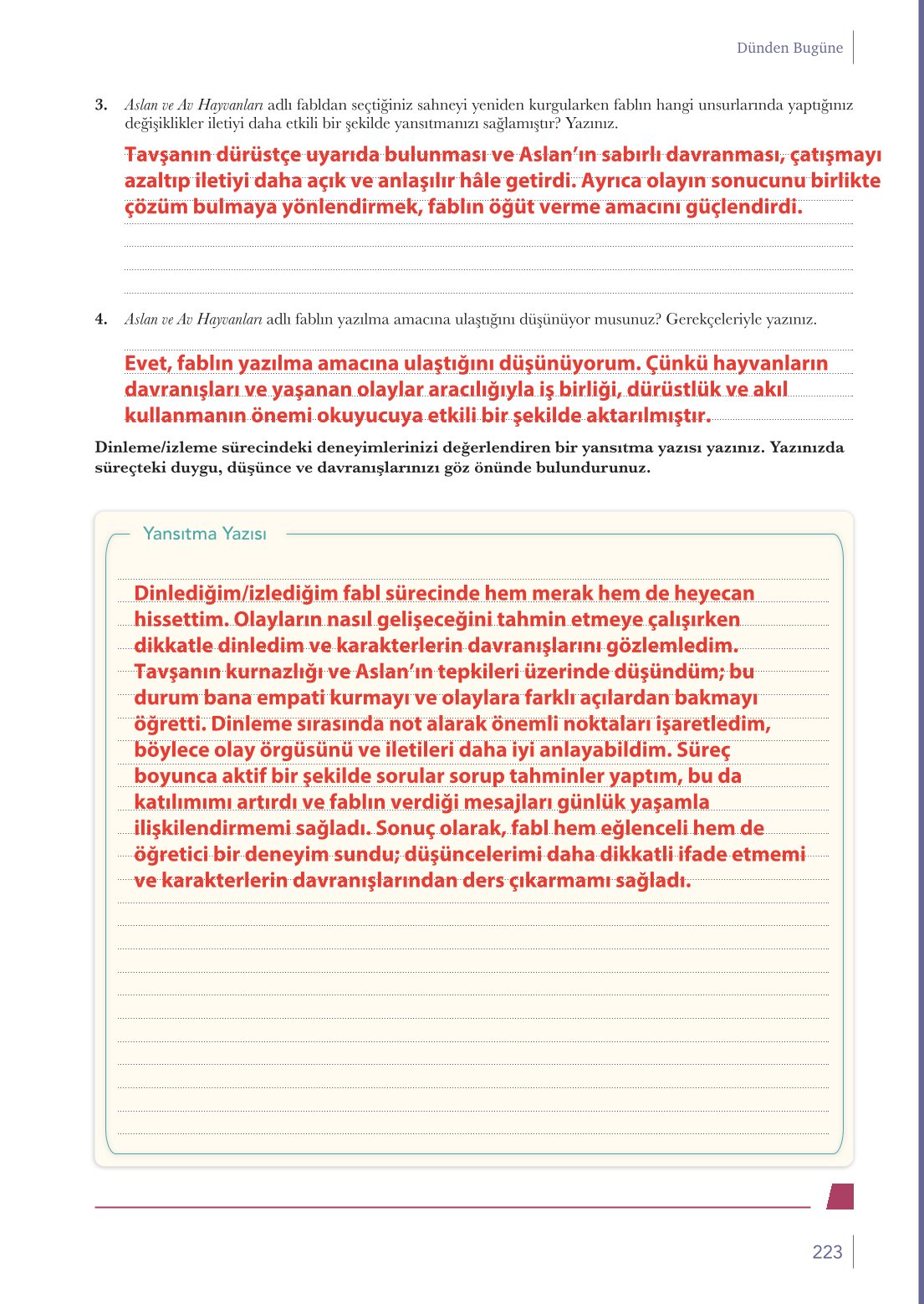 10. Sınıf Meb Yayınları Türk Dili Ve Edebiyatı Ders Kitabı Sayfa 223 Cevapları