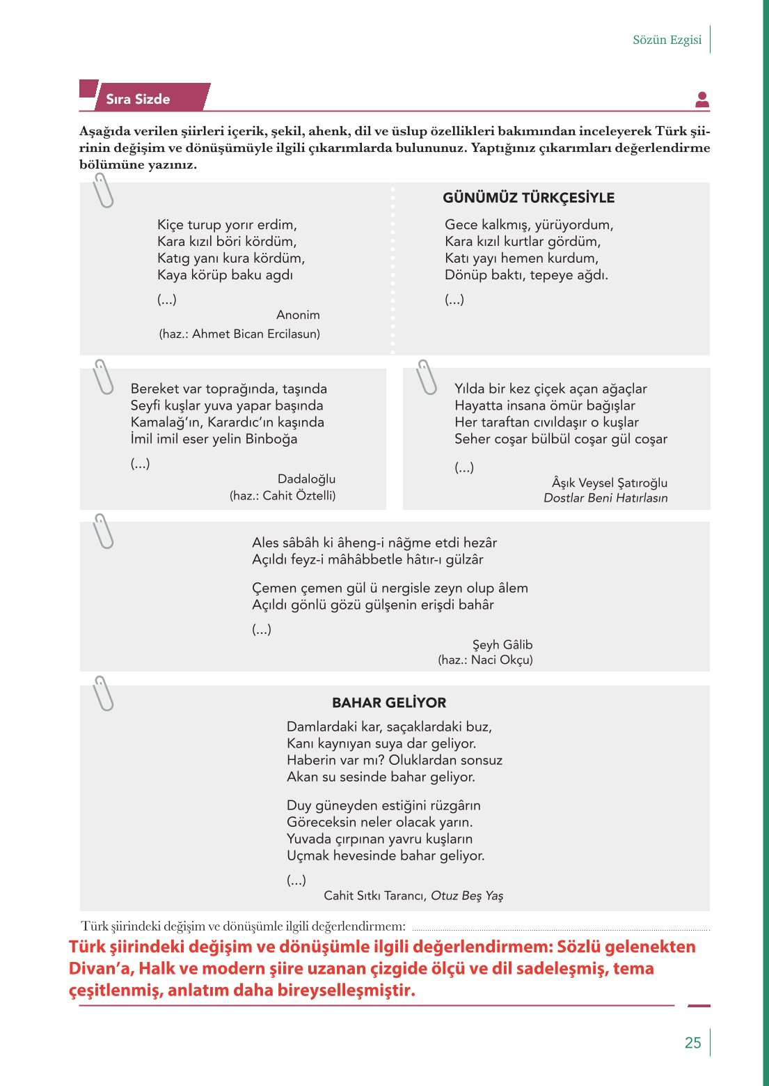 10. Sınıf Meb Yayınları Türk Dili Ve Edebiyatı Ders Kitabı Sayfa 25 Cevapları