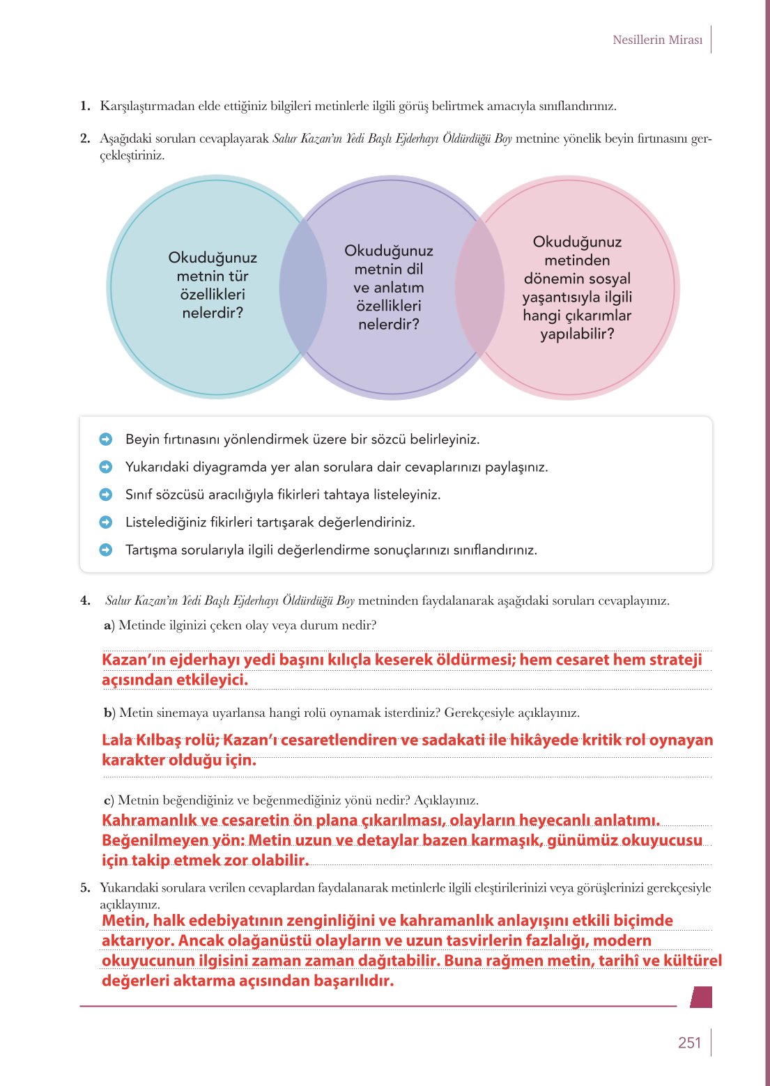 10. Sınıf Meb Yayınları Türk Dili Ve Edebiyatı Ders Kitabı Sayfa 251 Cevapları