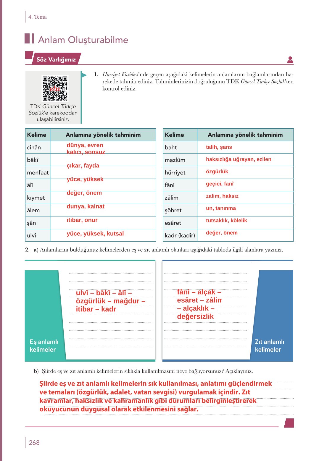 10. Sınıf Meb Yayınları Türk Dili Ve Edebiyatı Ders Kitabı Sayfa 268 Cevapları