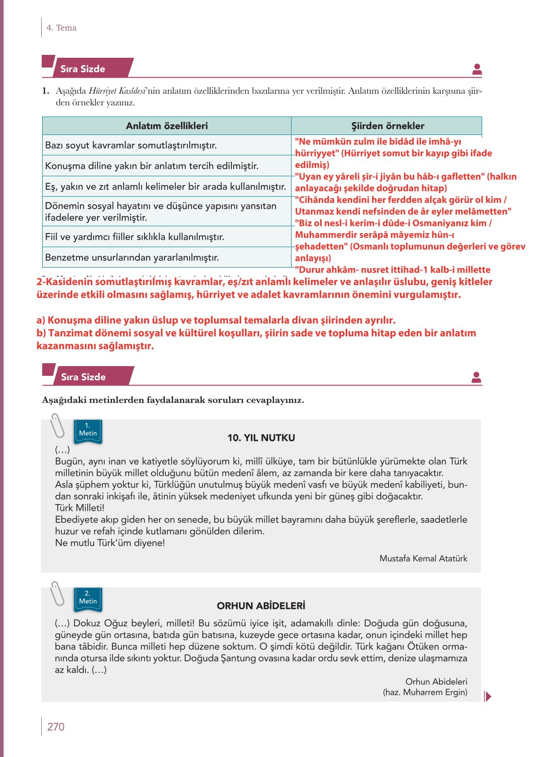 10. Sınıf Meb Yayınları Türk Dili Ve Edebiyatı Ders Kitabı Sayfa 270 Cevapları