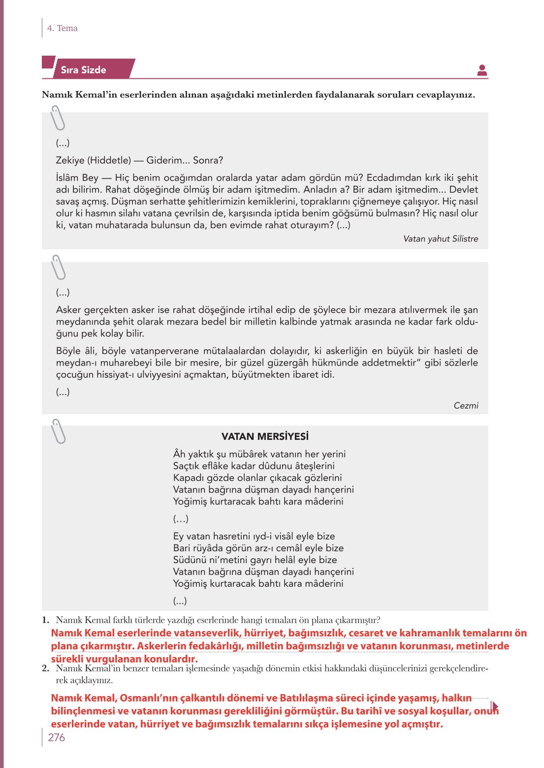 10. Sınıf Meb Yayınları Türk Dili Ve Edebiyatı Ders Kitabı Sayfa 276 Cevapları