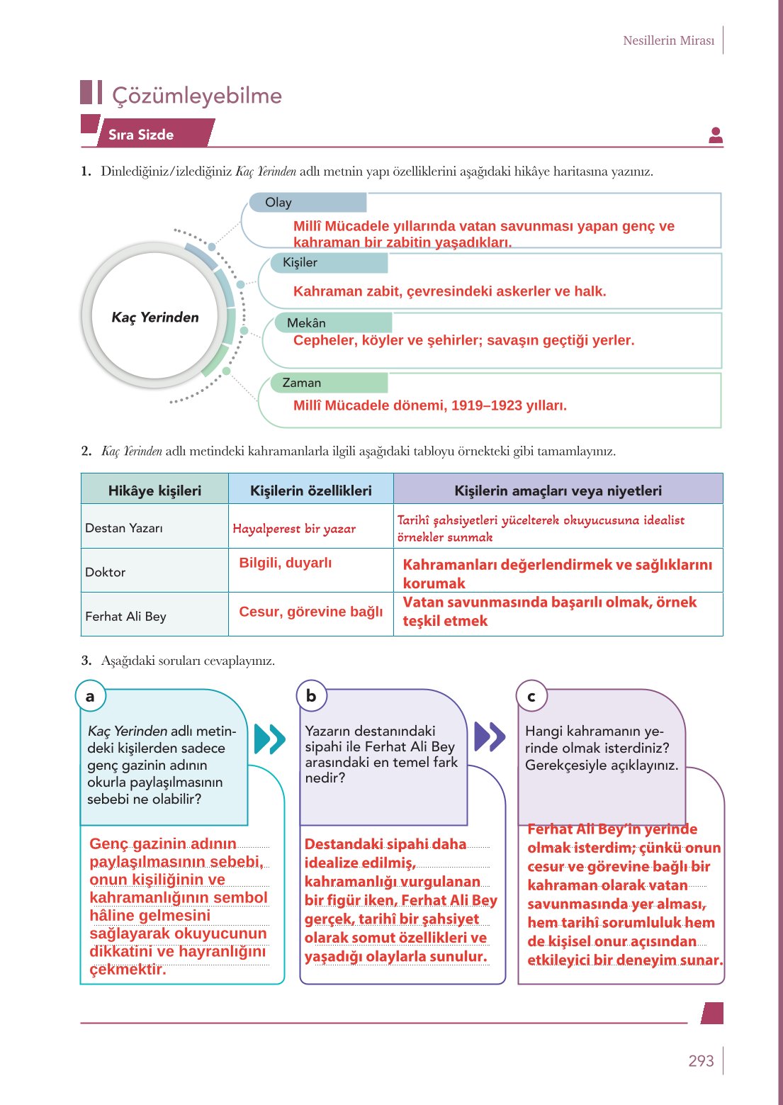 10. Sınıf Meb Yayınları Türk Dili Ve Edebiyatı Ders Kitabı Sayfa 293 Cevapları