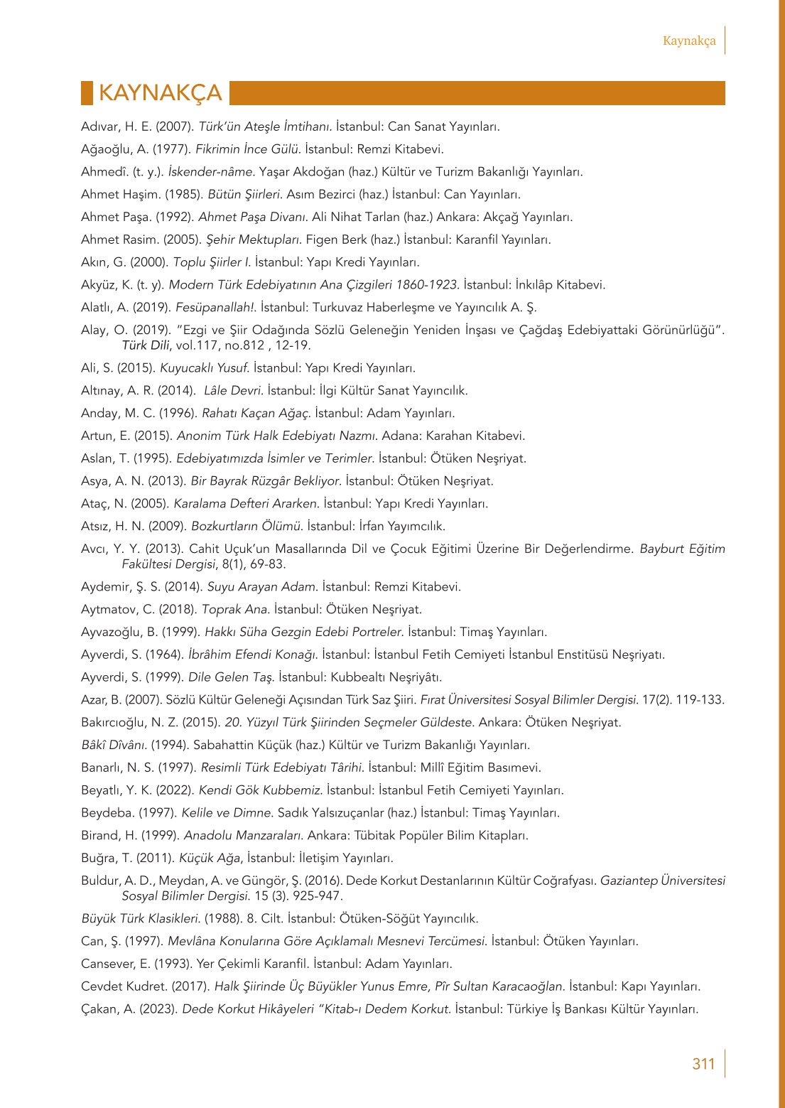 10. Sınıf Meb Yayınları Türk Dili Ve Edebiyatı Ders Kitabı Sayfa 311 Cevapları