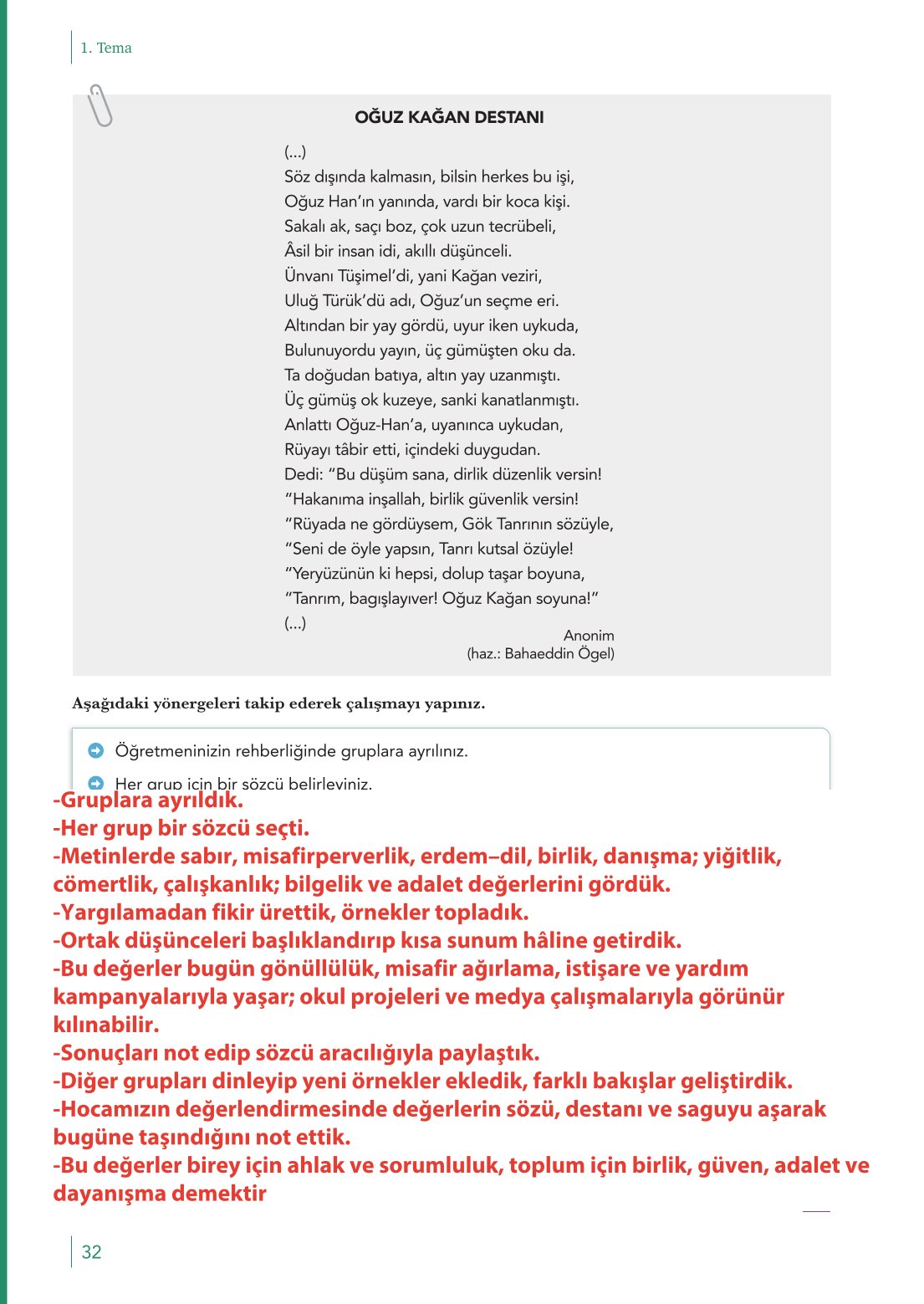 10. Sınıf Meb Yayınları Türk Dili Ve Edebiyatı Ders Kitabı Sayfa 32 Cevapları