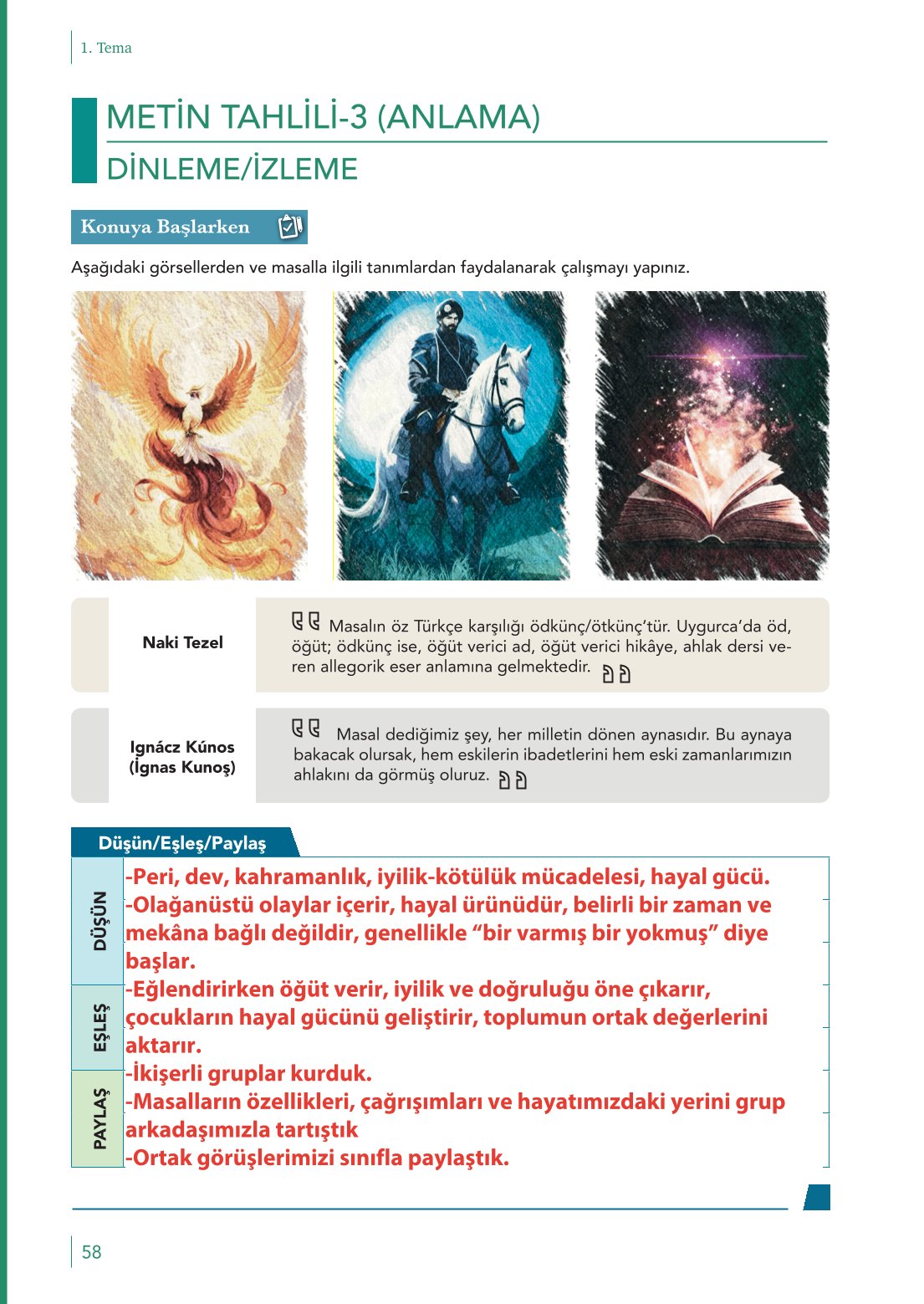 10. Sınıf Meb Yayınları Türk Dili Ve Edebiyatı Ders Kitabı Sayfa 58 Cevapları