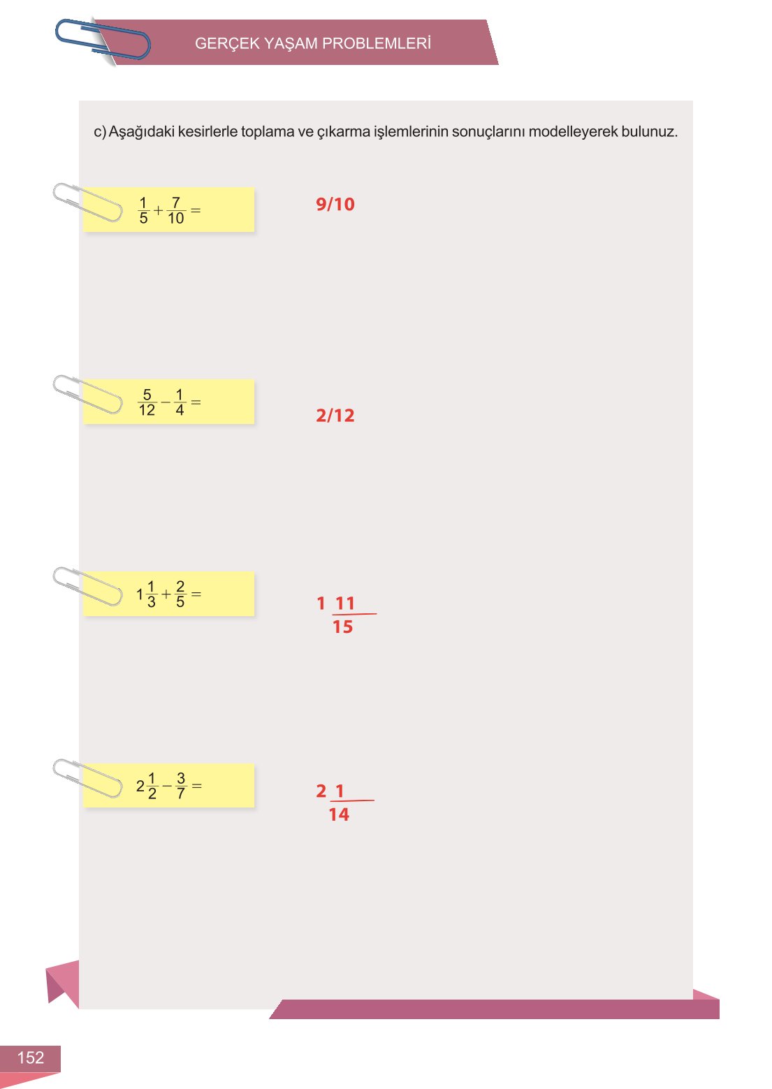 6. Sınıf Meb Yayınları Matematik Ders Kitabı Sayfa 152 Cevapları