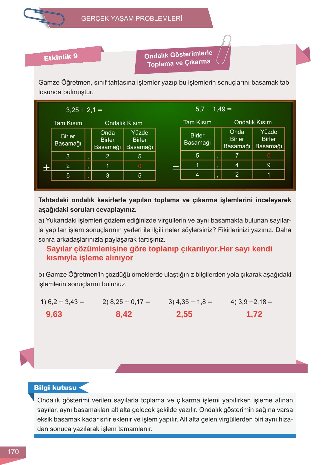 6. Sınıf Meb Yayınları Matematik Ders Kitabı Sayfa 170 Cevapları