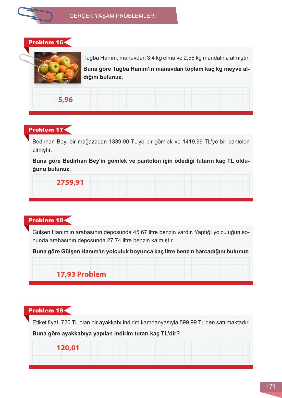 6. Sınıf Meb Yayınları Matematik Ders Kitabı Sayfa 171 Cevapları 6. Sınıf Meb Yayınları Matematik Ders Kitabı Sayfa 171 Cevapları