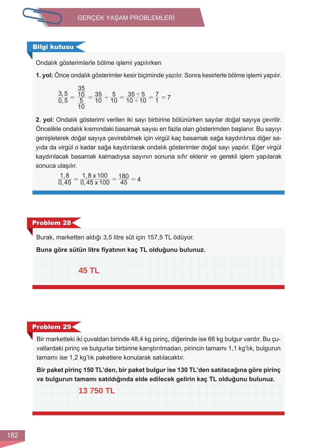 6. Sınıf Meb Yayınları Matematik Ders Kitabı Sayfa 182 Cevapları