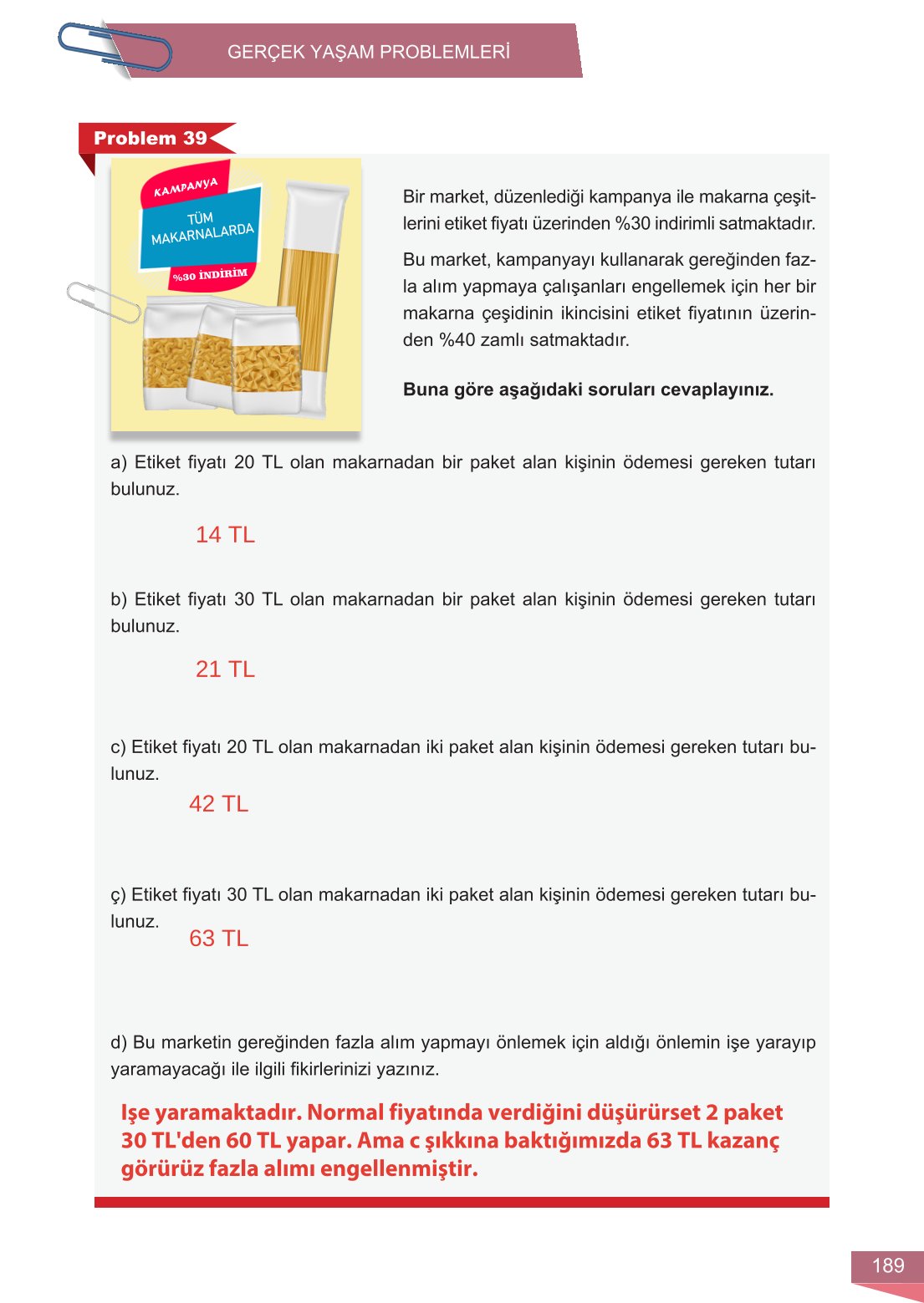 6. Sınıf Meb Yayınları Matematik Ders Kitabı Sayfa 189 Cevapları