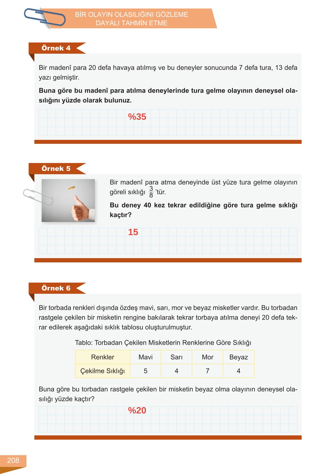 6. Sınıf Meb Yayınları Matematik Ders Kitabı Sayfa 208 Cevapları
