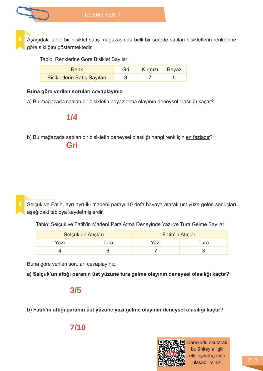 6. Sınıf Meb Yayınları Matematik Ders Kitabı Sayfa 213 Cevapları