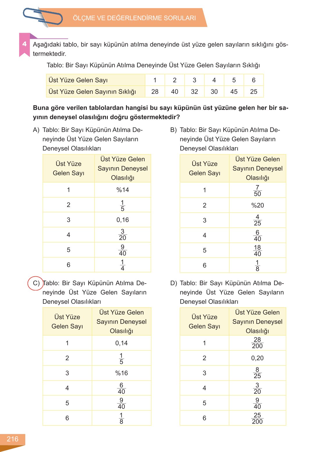 6. Sınıf Meb Yayınları Matematik Ders Kitabı Sayfa 216 Cevapları