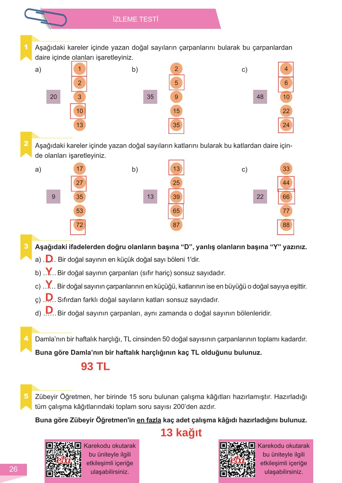6. Sınıf Meb Yayınları Matematik Ders Kitabı Sayfa 26 Cevapları