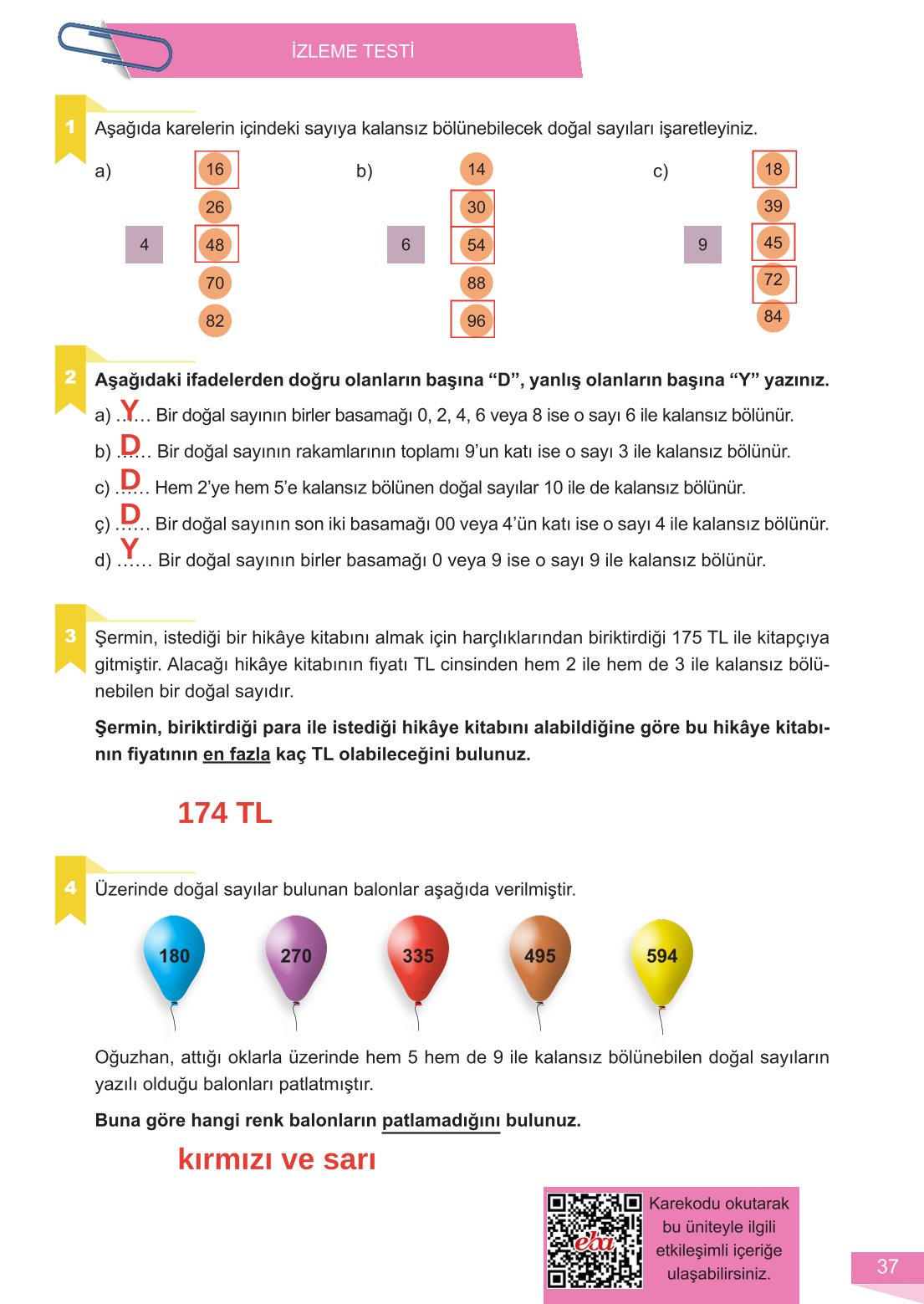 6. Sınıf Meb Yayınları Matematik Ders Kitabı Sayfa 37 Cevapları