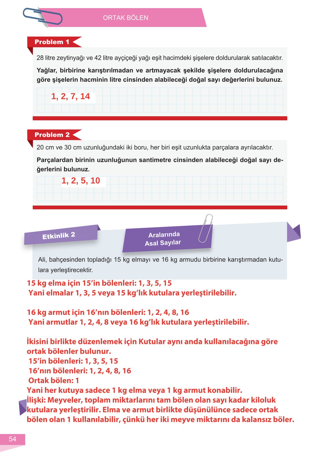 6. Sınıf Meb Yayınları Matematik Ders Kitabı Sayfa 54 Cevapları