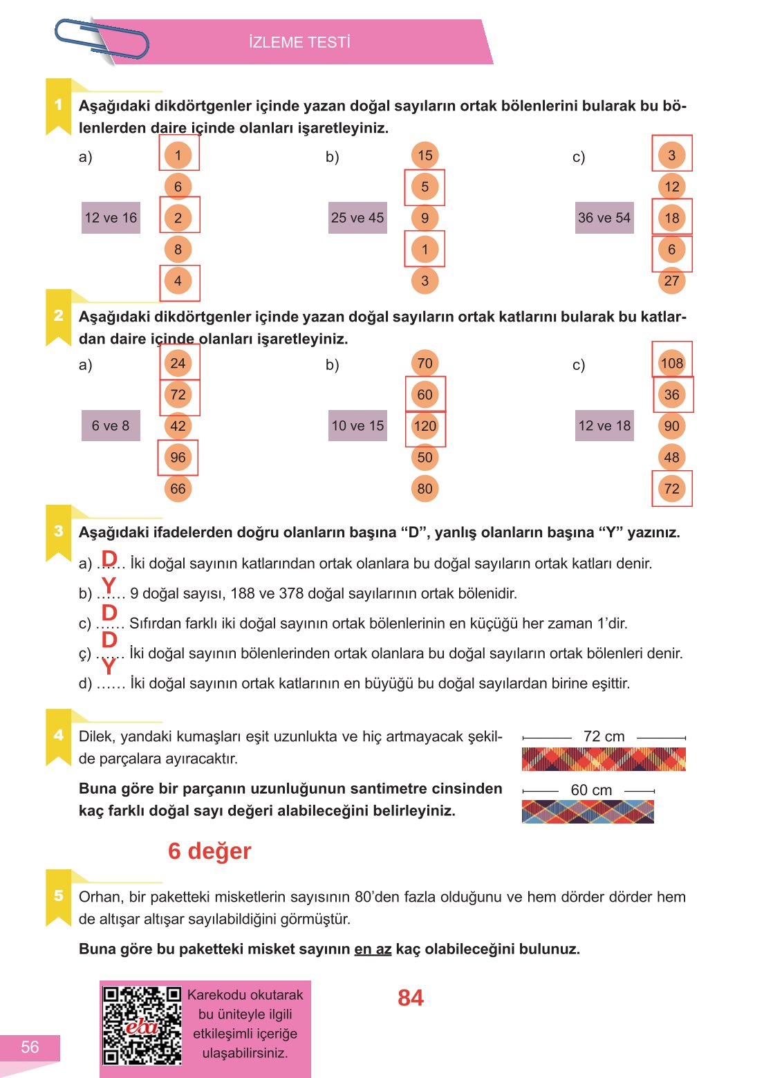 6. Sınıf Meb Yayınları Matematik Ders Kitabı Sayfa 56 Cevapları