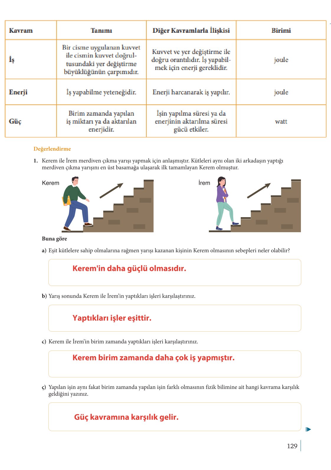 10. Sınıf Meb Yayınları Fizik Ders Kitabı Sayfa 129 Cevapları