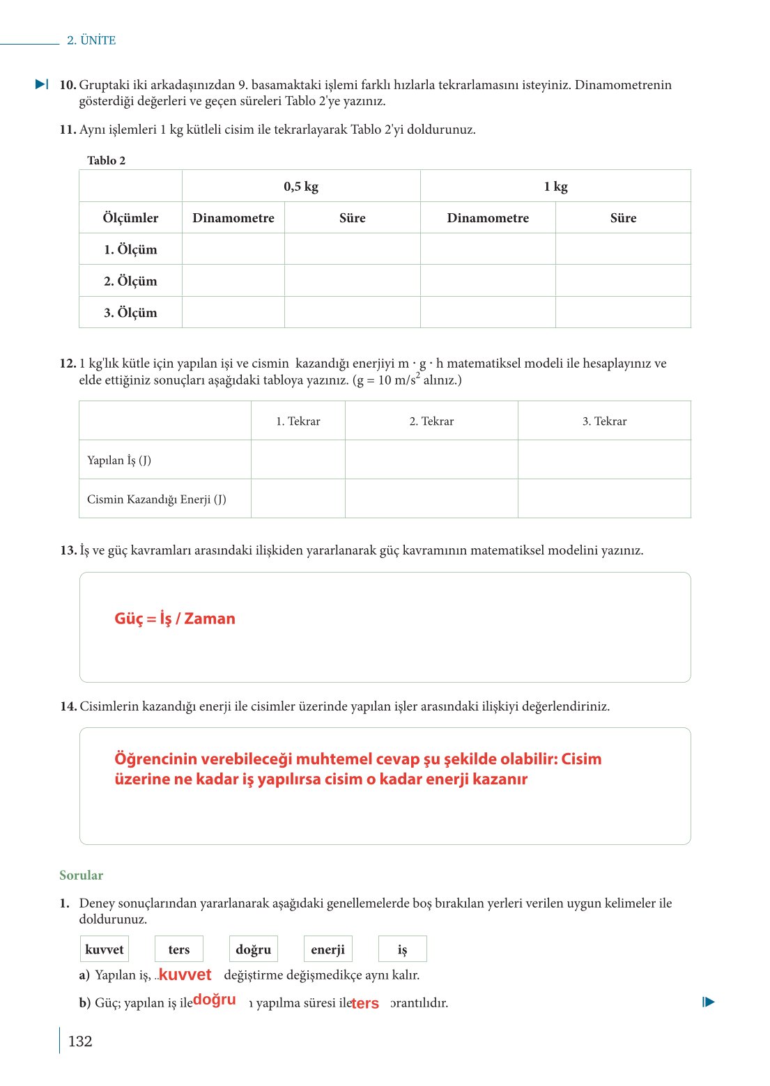 10. Sınıf Meb Yayınları Fizik Ders Kitabı Sayfa 132 Cevapları