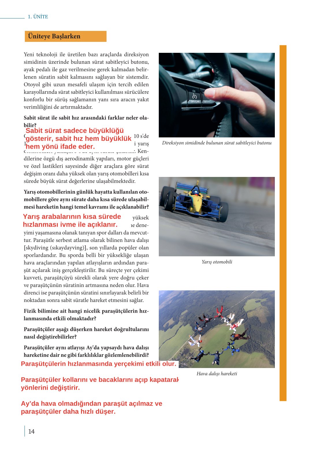 10. Sınıf Meb Yayınları Fizik Ders Kitabı Sayfa 14 Cevapları