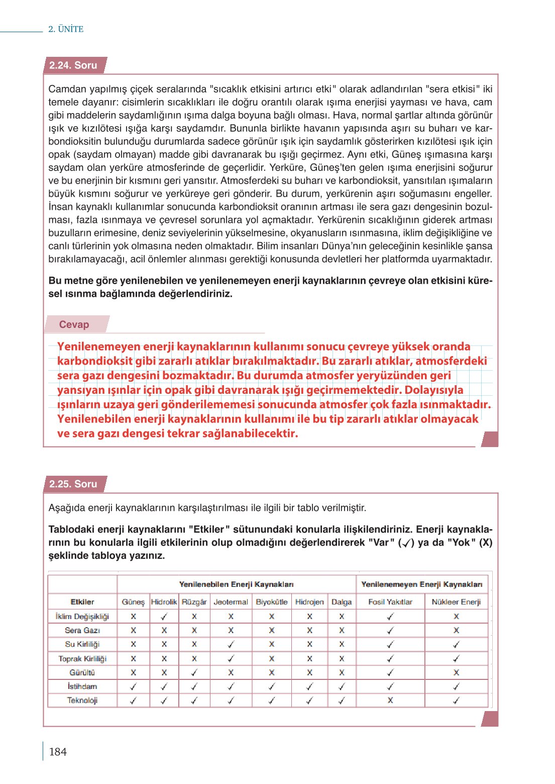 10. Sınıf Meb Yayınları Fizik Ders Kitabı Sayfa 184 Cevapları