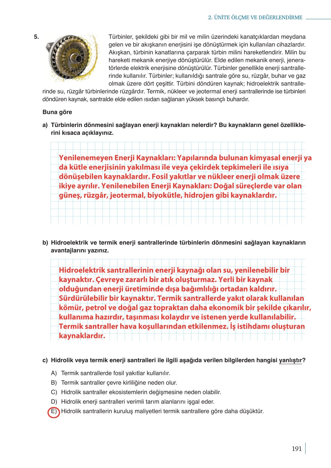 10. Sınıf Meb Yayınları Fizik Ders Kitabı Sayfa 191 Cevapları