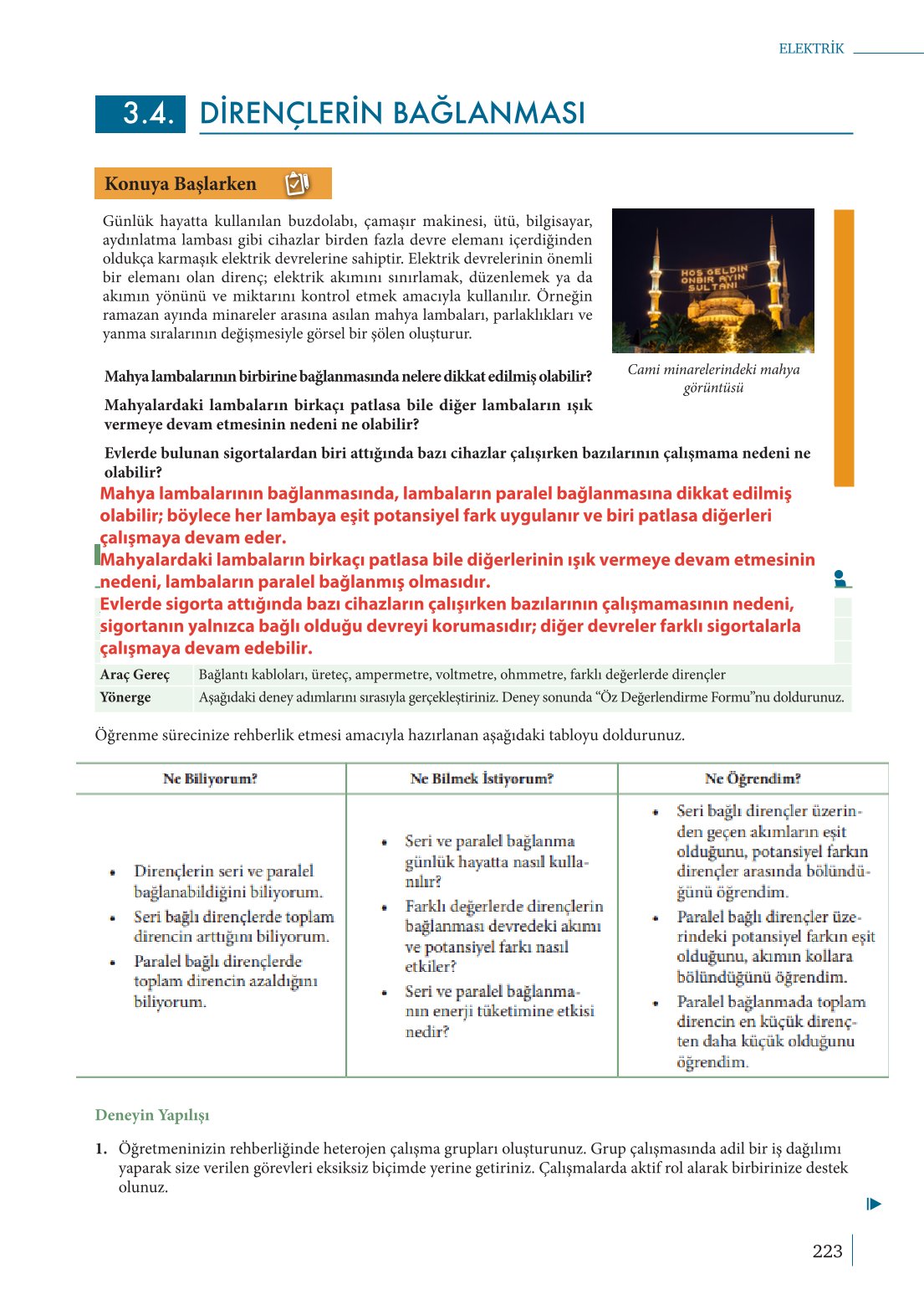 10. Sınıf Meb Yayınları Fizik Ders Kitabı Sayfa 223 Cevapları