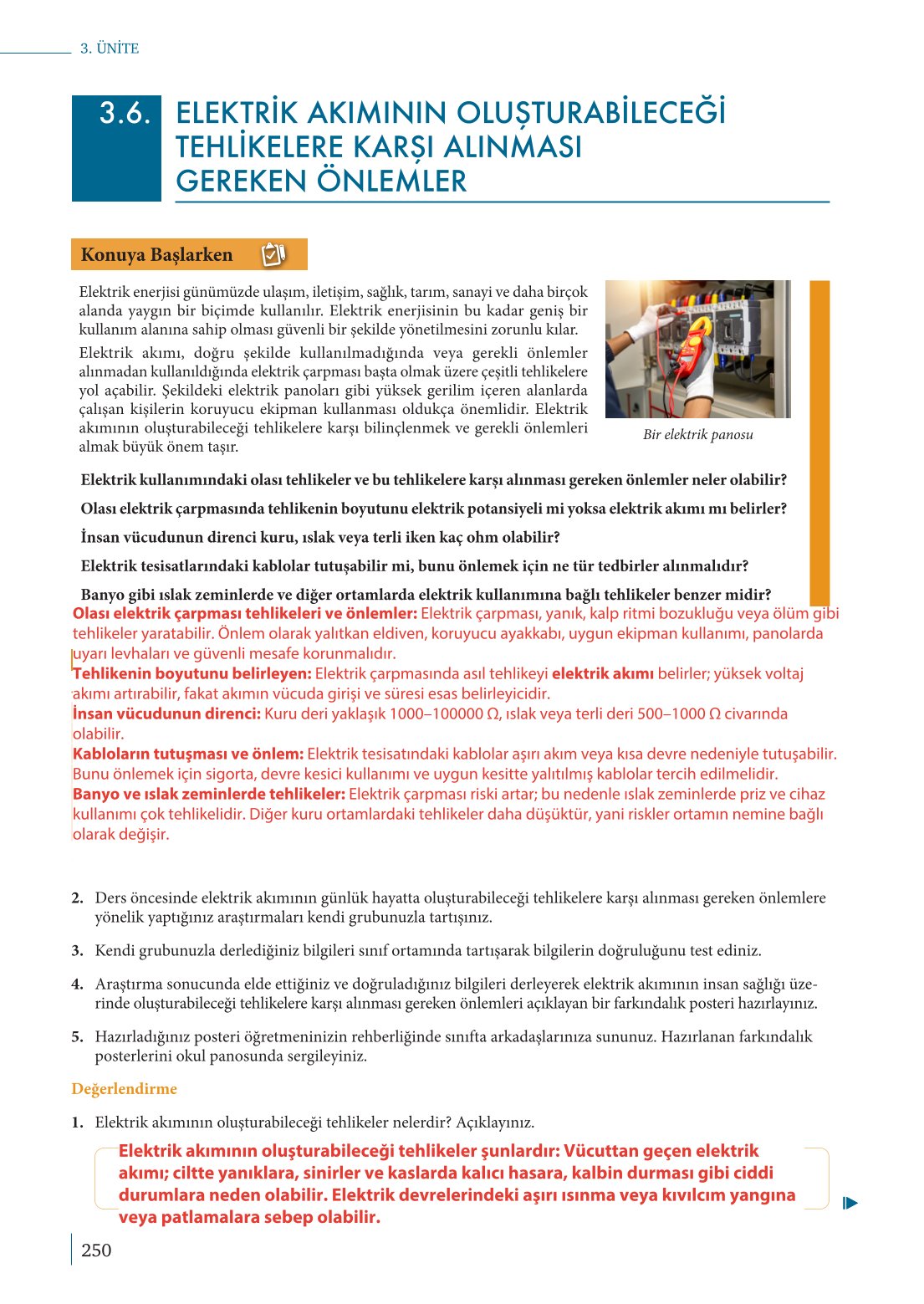 10. Sınıf Meb Yayınları Fizik Ders Kitabı Sayfa 250 Cevapları