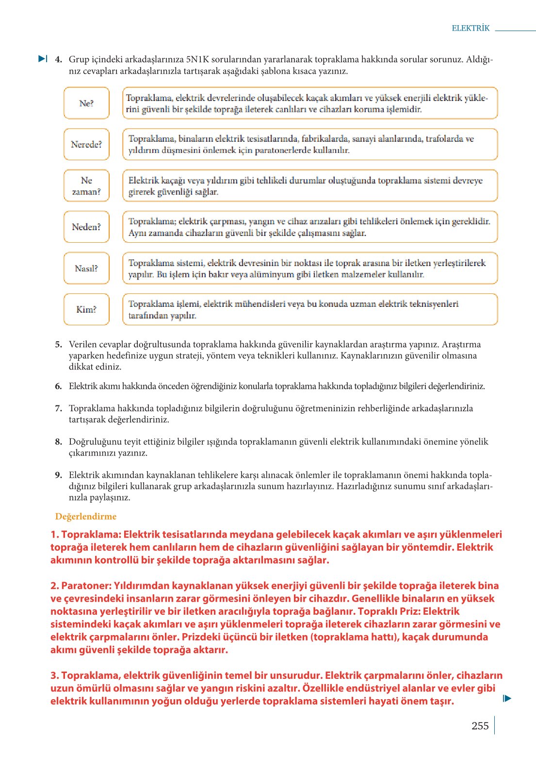 10. Sınıf Meb Yayınları Fizik Ders Kitabı Sayfa 255 Cevapları