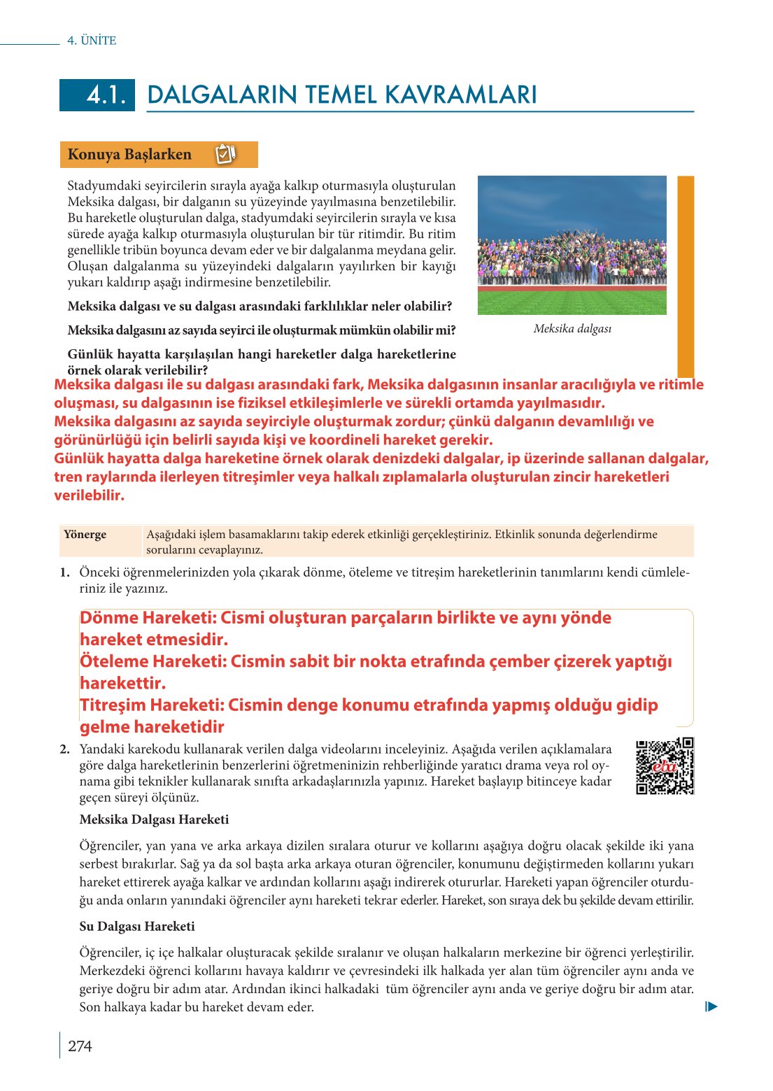 10. Sınıf Meb Yayınları Fizik Ders Kitabı Sayfa 274 Cevapları