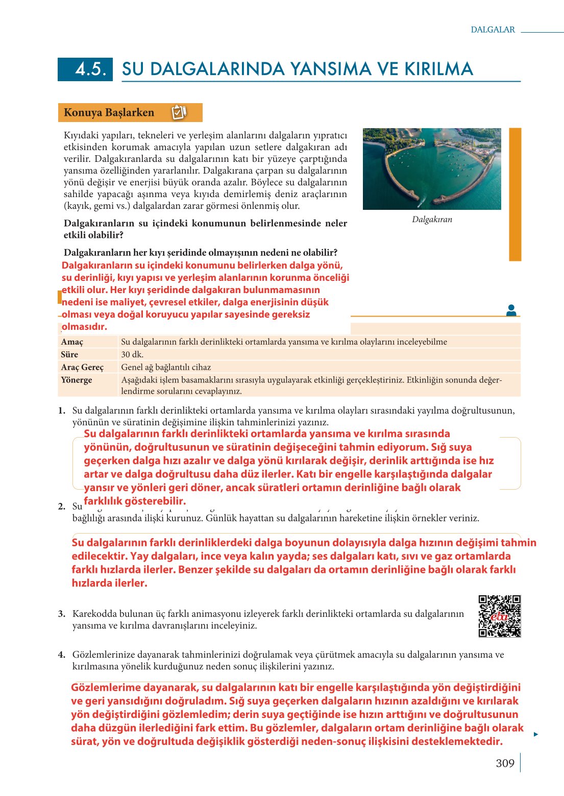 10. Sınıf Meb Yayınları Fizik Ders Kitabı Sayfa 309 Cevapları