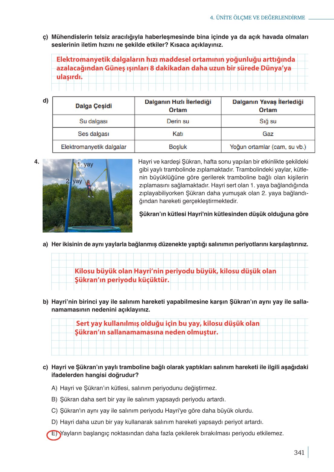 10. Sınıf Meb Yayınları Fizik Ders Kitabı Sayfa 341 Cevapları