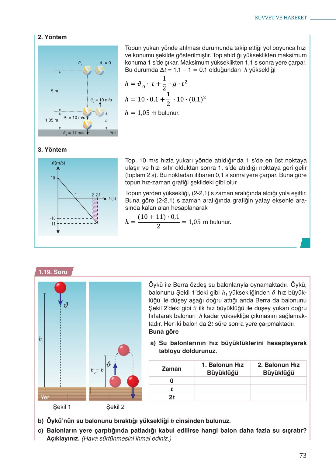 10. Sınıf Meb Yayınları Fizik Ders Kitabı Sayfa 73 Cevapları