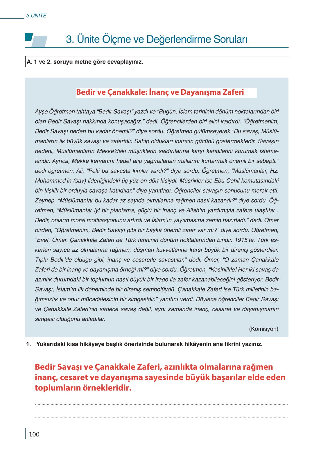 10. Sınıf Meb Yayınları Peygamberimizin Hayatı Ders Kitabı Sayfa 100 Cevapları