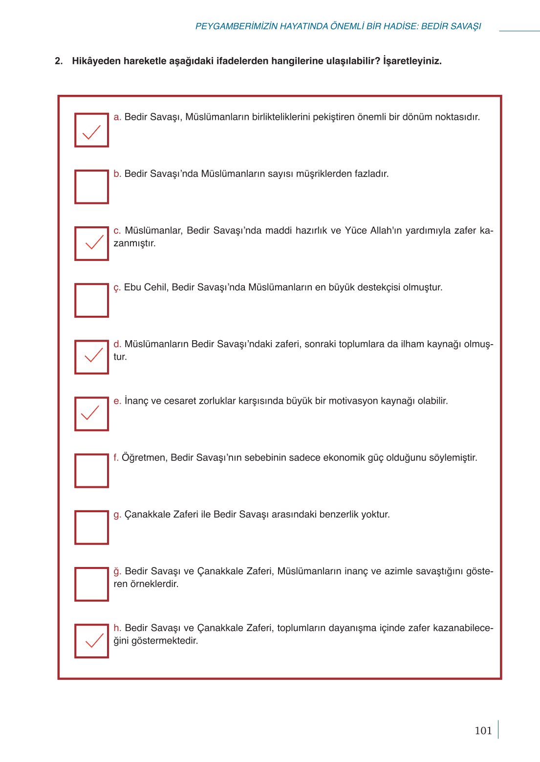 10. Sınıf Meb Yayınları Peygamberimizin Hayatı Ders Kitabı Sayfa 101 Cevapları