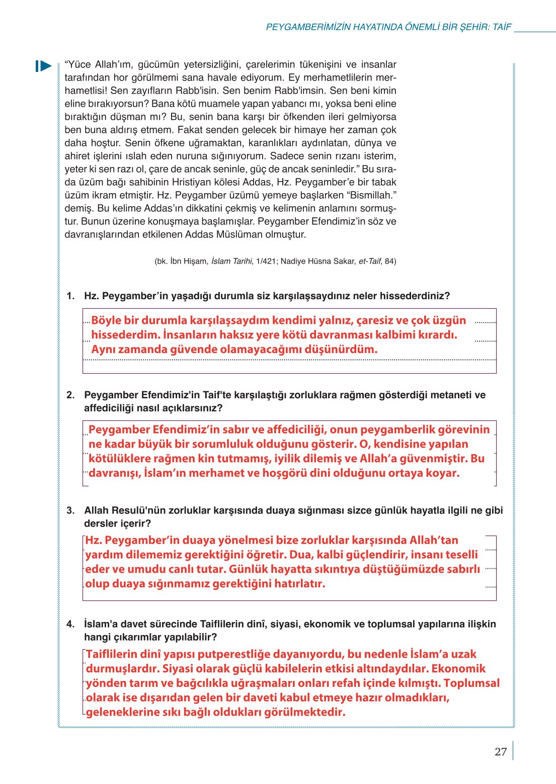 10. Sınıf Meb Yayınları Peygamberimizin Hayatı Ders Kitabı Sayfa 27 Cevapları