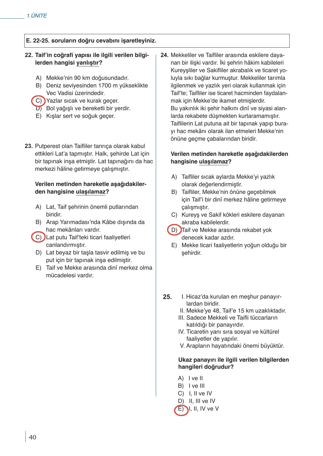 10. Sınıf Meb Yayınları Peygamberimizin Hayatı Ders Kitabı Sayfa 40 Cevapları