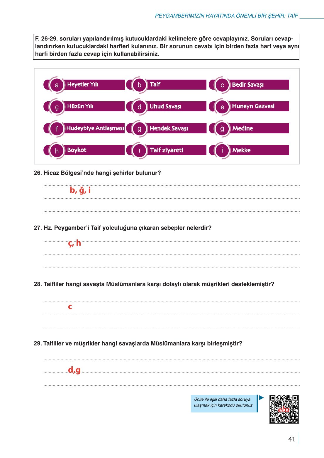 10. Sınıf Meb Yayınları Peygamberimizin Hayatı Ders Kitabı Sayfa 41 Cevapları