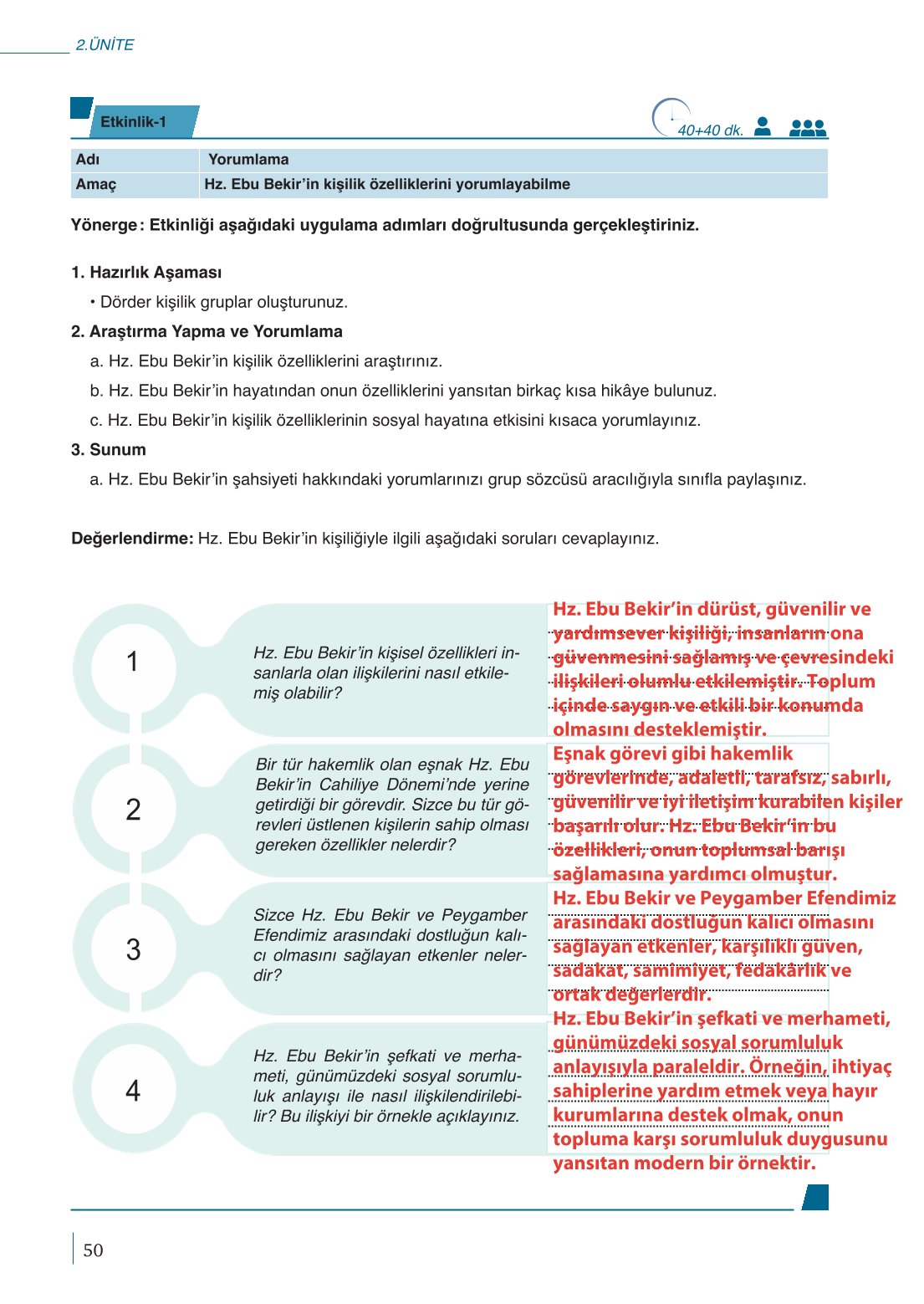 10. Sınıf Meb Yayınları Peygamberimizin Hayatı Ders Kitabı Sayfa 50 Cevapları