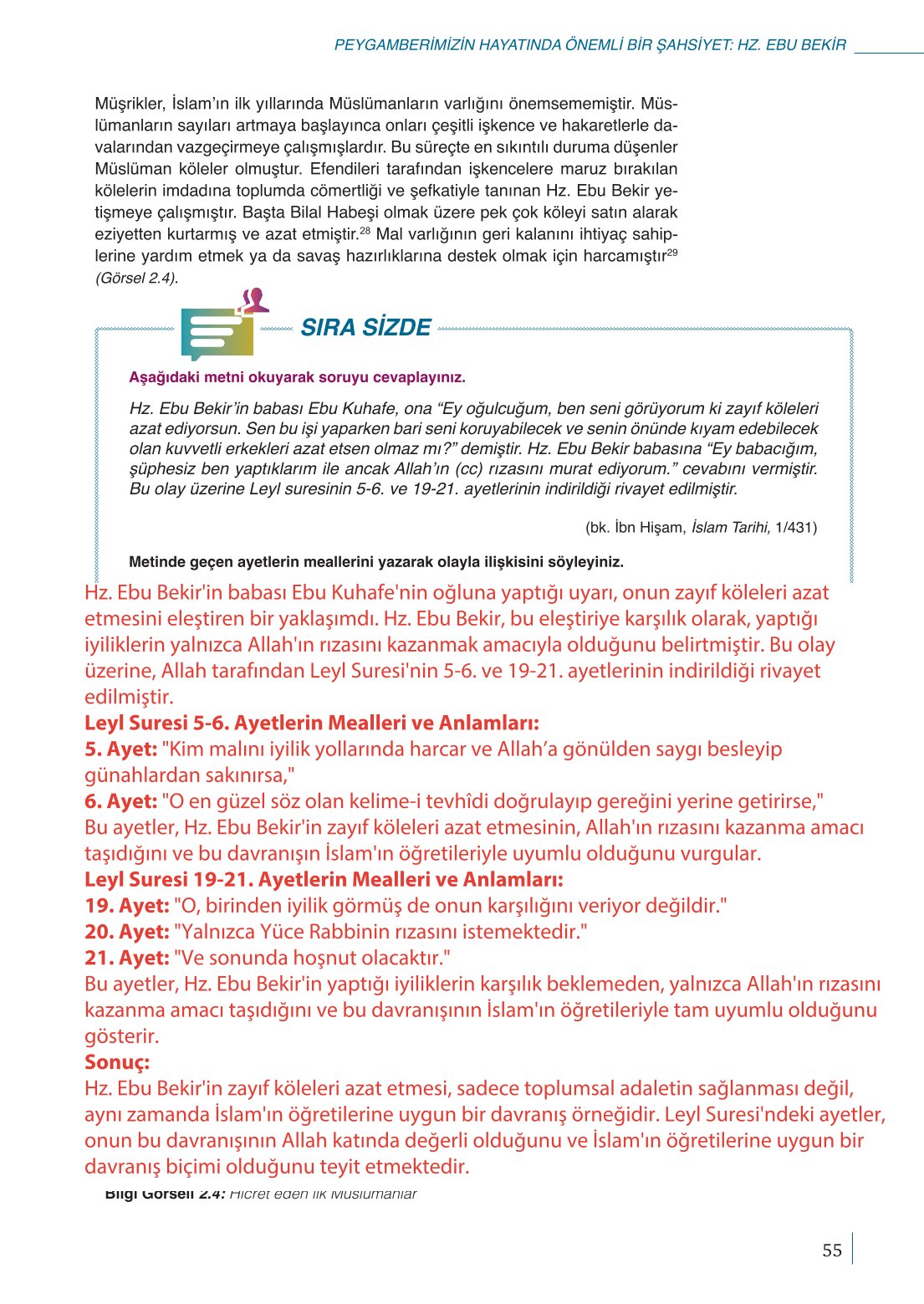 10. Sınıf Meb Yayınları Peygamberimizin Hayatı Ders Kitabı Sayfa 55 Cevapları