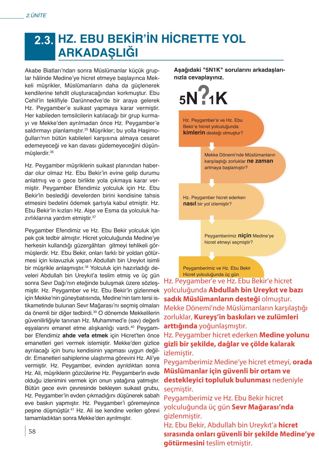 10. Sınıf Meb Yayınları Peygamberimizin Hayatı Ders Kitabı Sayfa 58 Cevapları