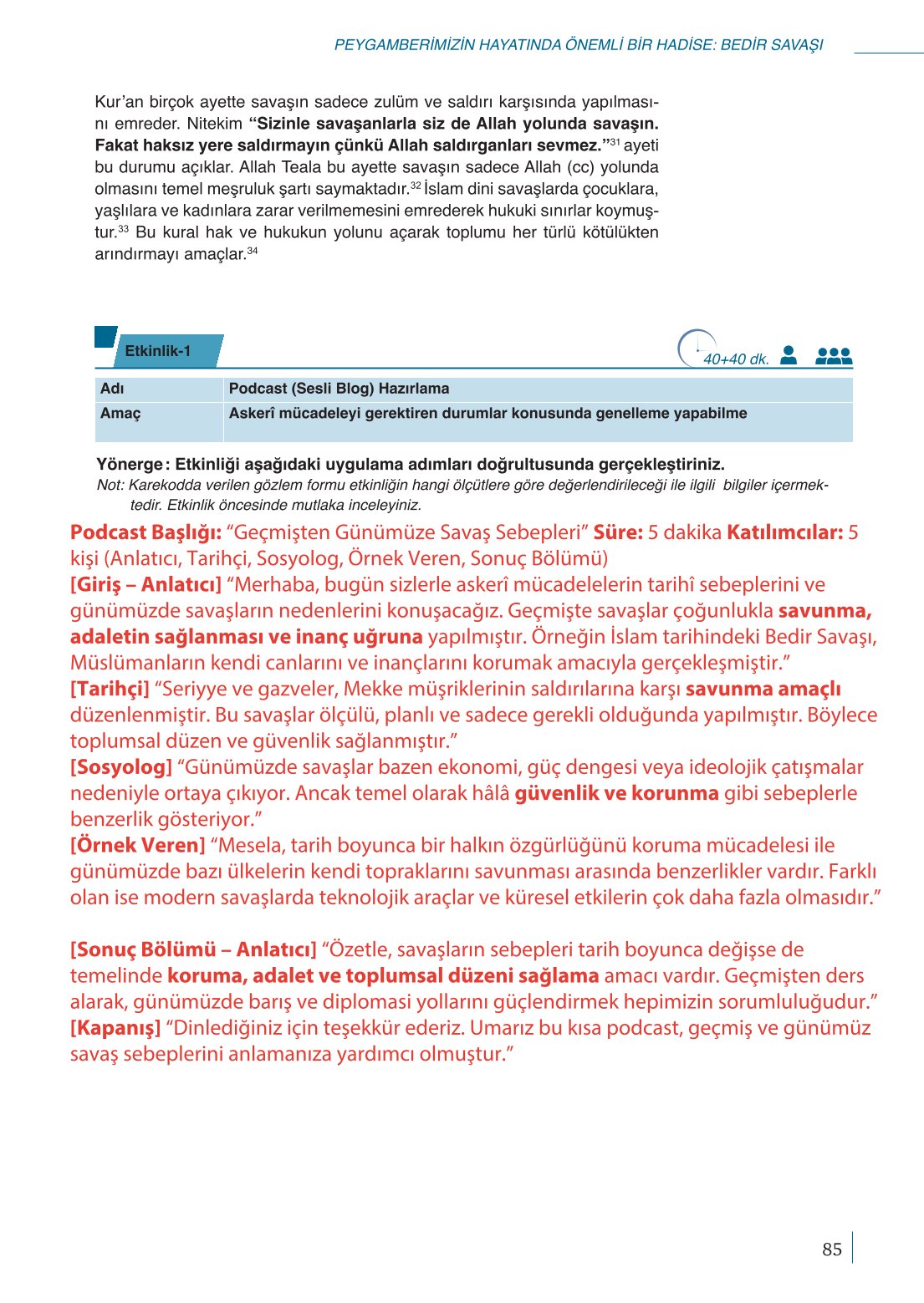 10. Sınıf Meb Yayınları Peygamberimizin Hayatı Ders Kitabı Sayfa 85 Cevapları