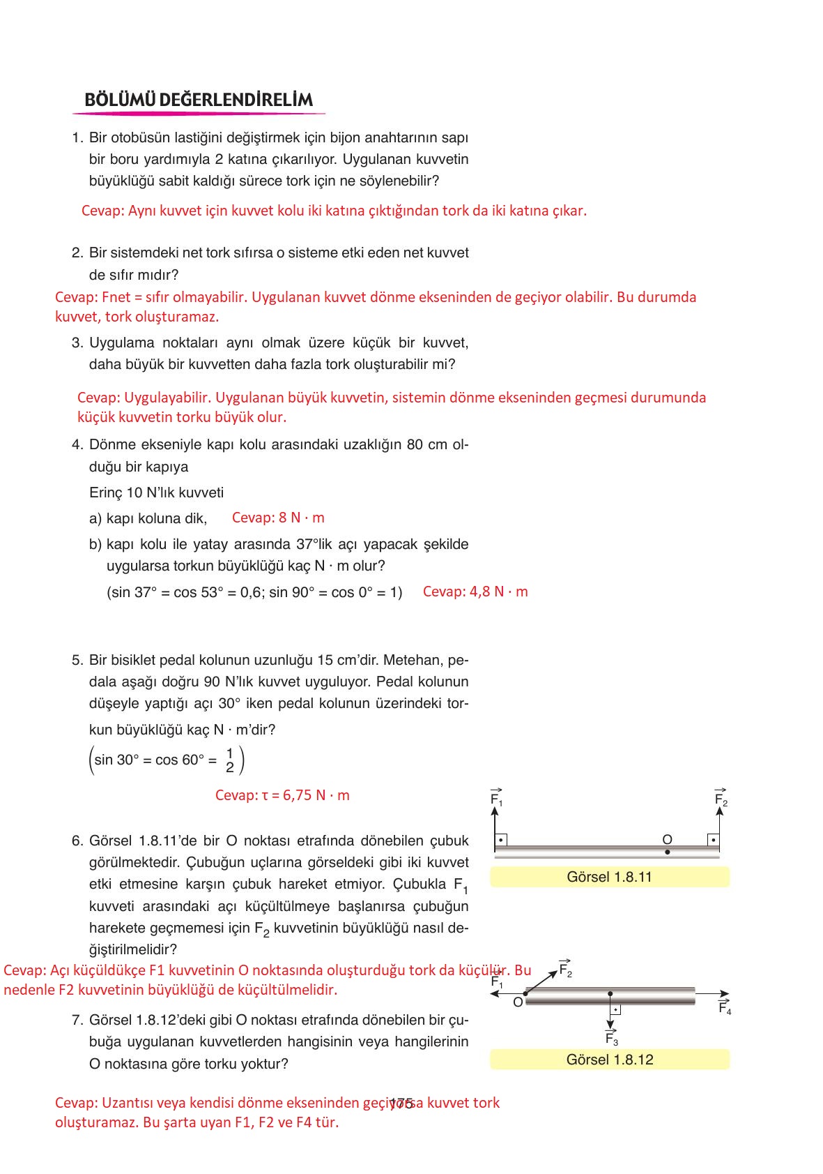 11. Sınıf Ata Yayıncılık Fizik Ders Kitabı Sayfa 175 Cevapları