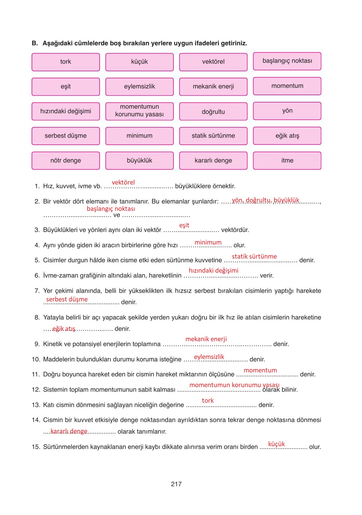 11. Sınıf Ata Yayıncılık Fizik Ders Kitabı Sayfa 217 Cevapları
