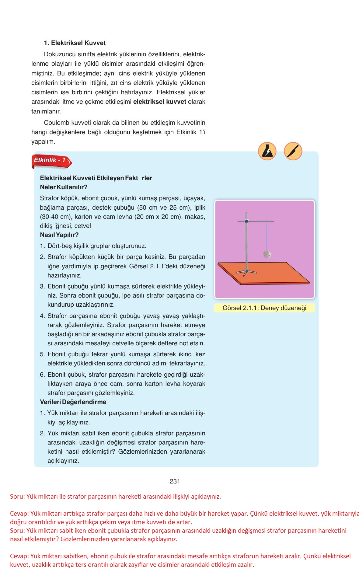 11. Sınıf Ata Yayıncılık Fizik Ders Kitabı Sayfa 231 Cevapları