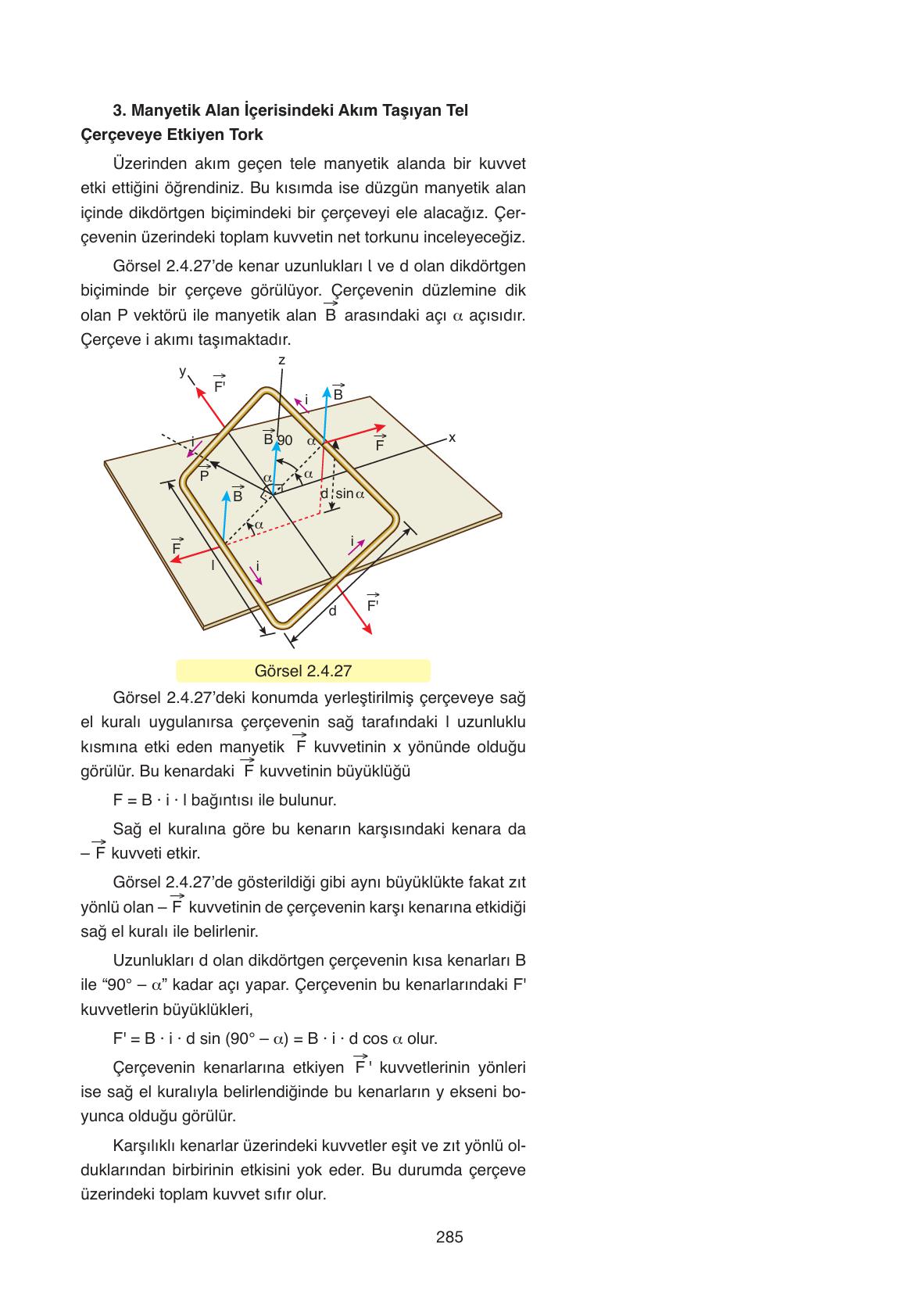 11. Sınıf Ata Yayıncılık Fizik Ders Kitabı Sayfa 285 Cevapları