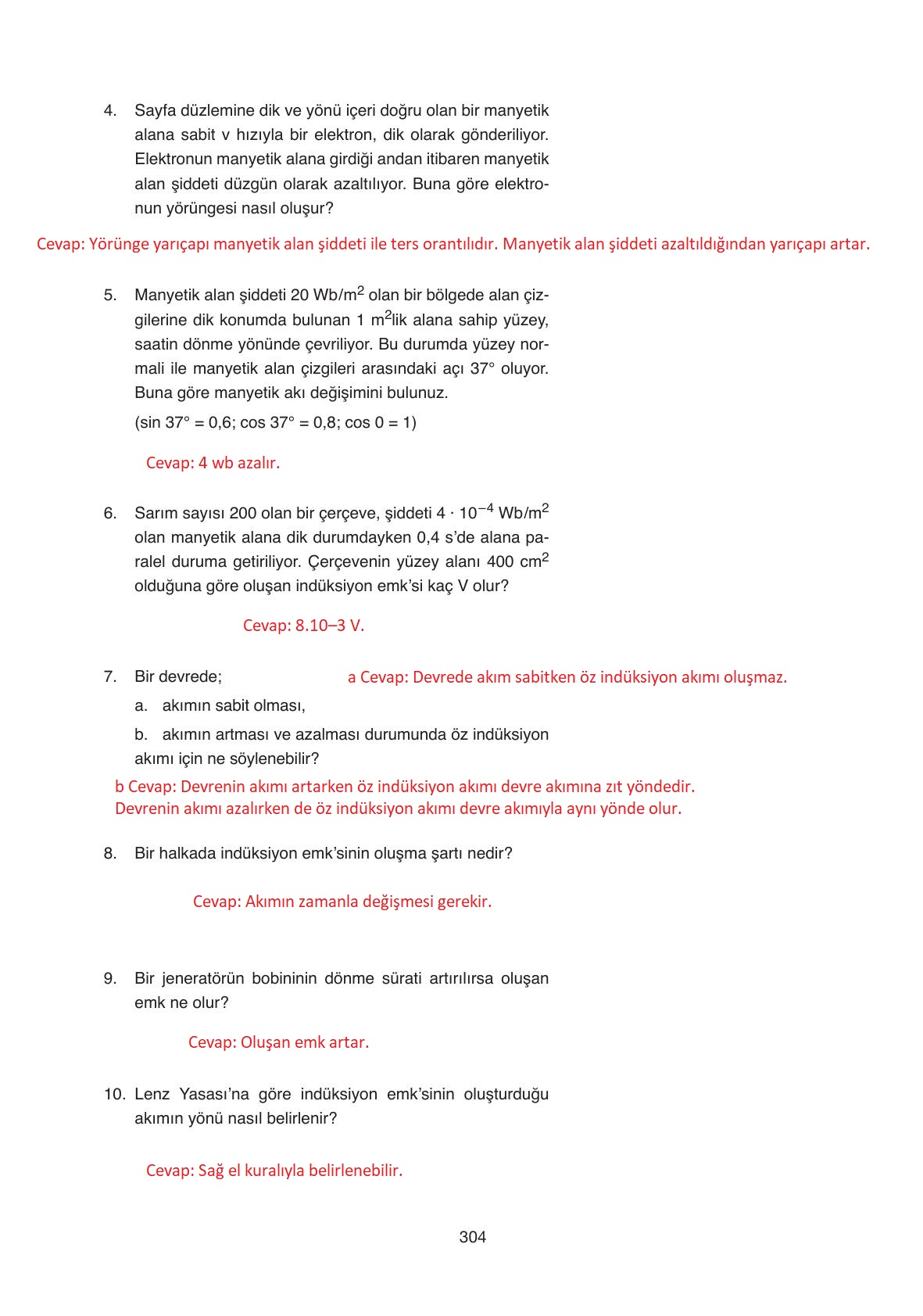 11. Sınıf Ata Yayıncılık Fizik Ders Kitabı Sayfa 304 Cevapları