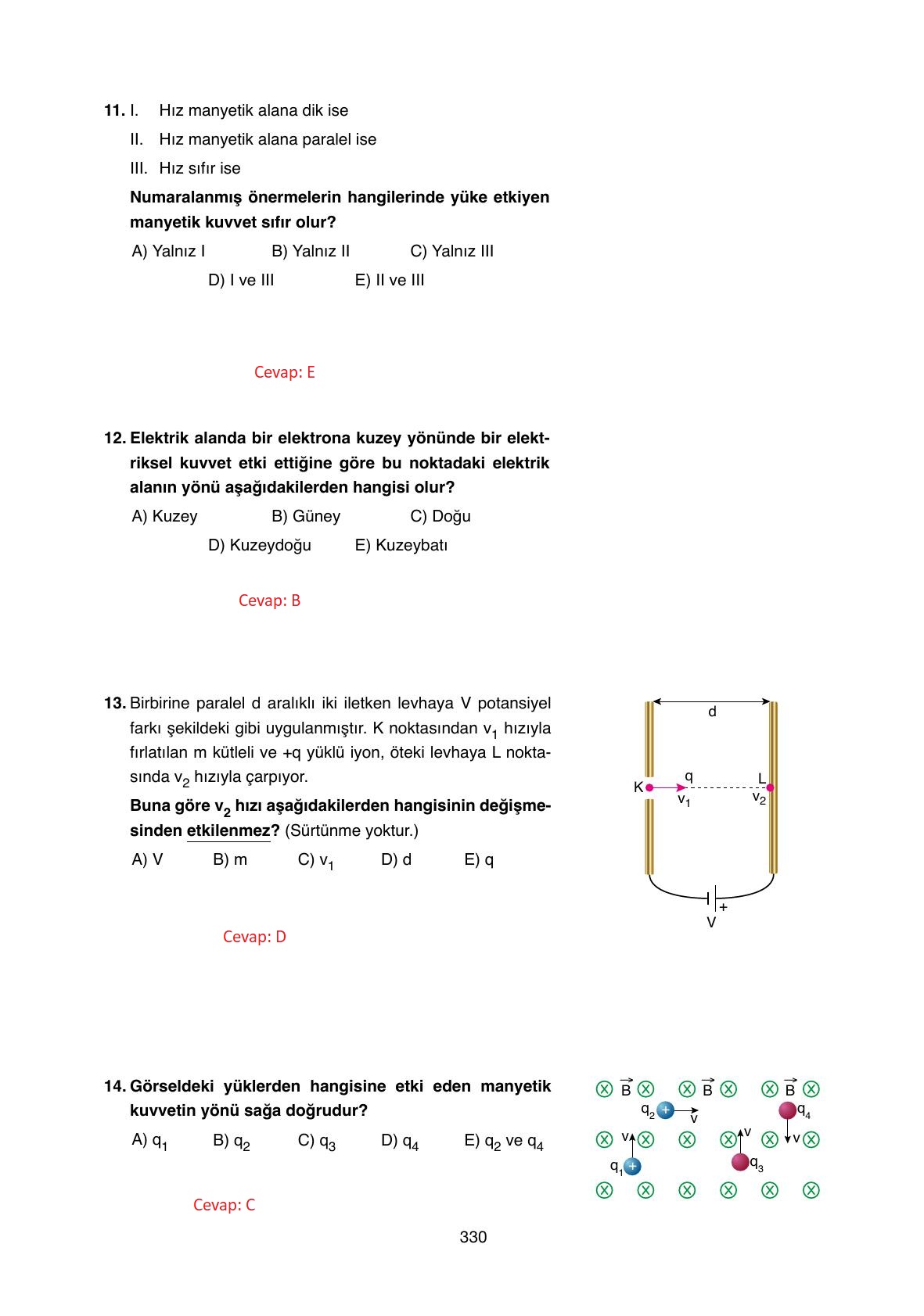 11. Sınıf Ata Yayıncılık Fizik Ders Kitabı Sayfa 330 Cevapları